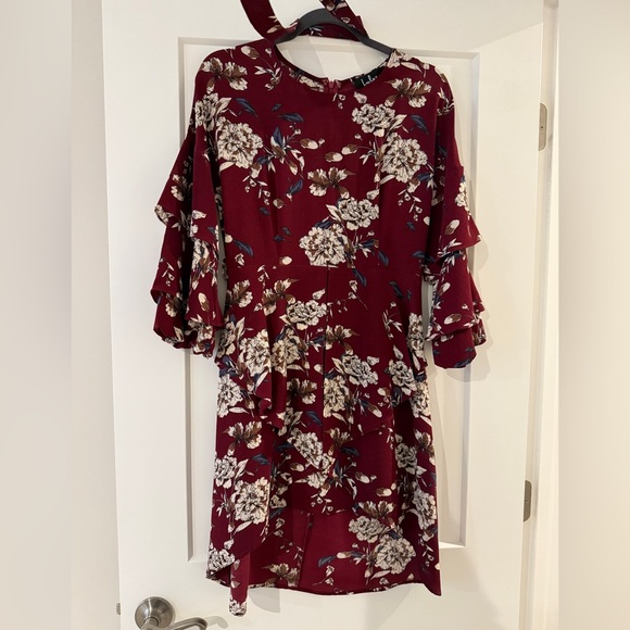 Lulu's Burgundy Floral High Low Dress - Picture 2 of 7